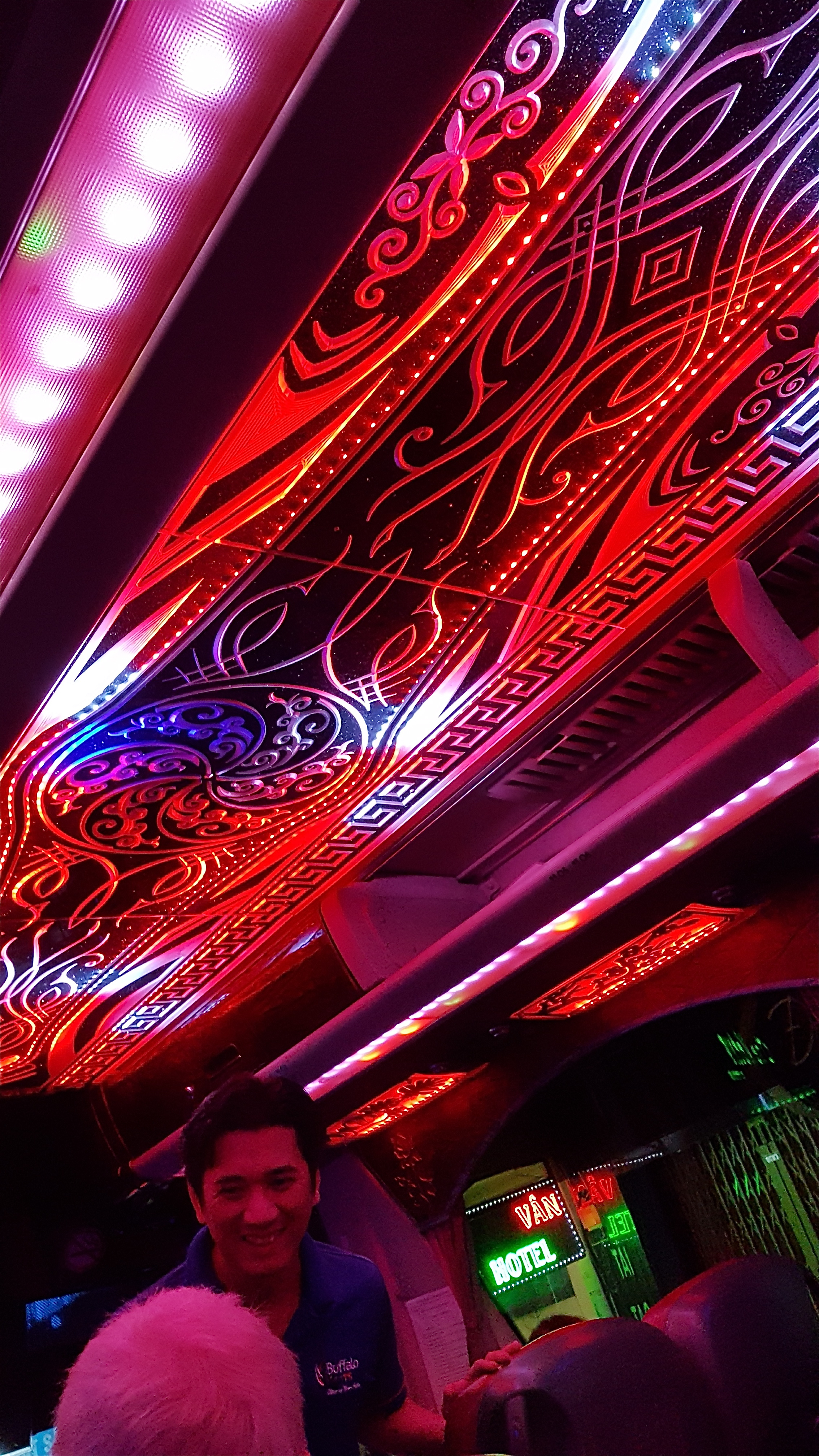 Brightly lit coach interior